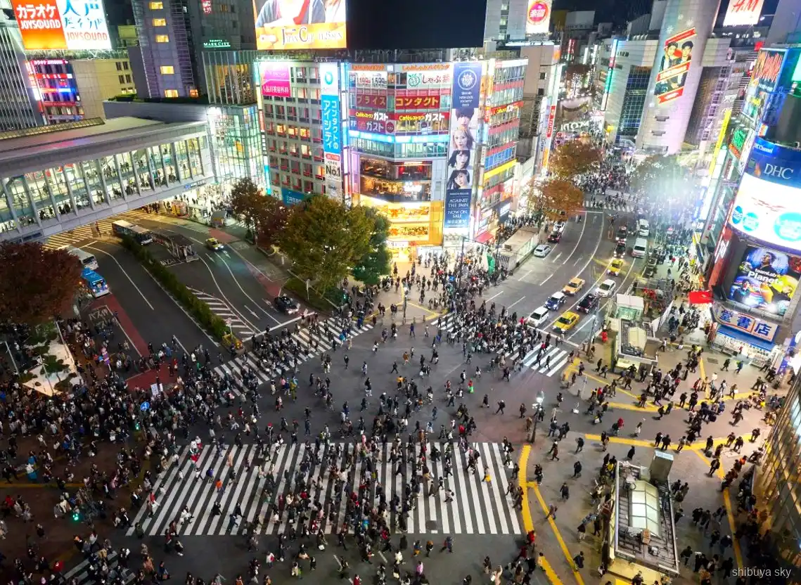 Excursió nocturna a Shibuya Sky, guia i visitants als carrers de neó