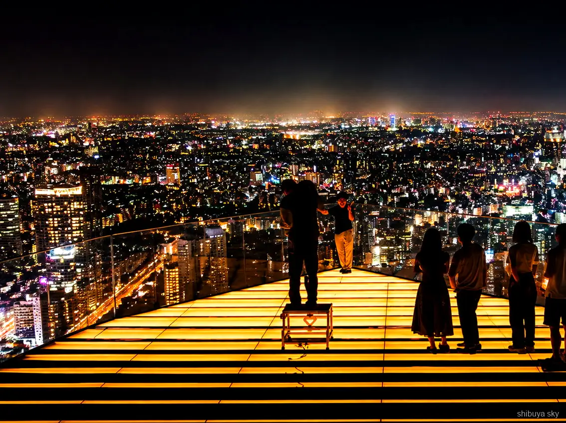 Shibuya Sky tur, stadens skyline från plattformen