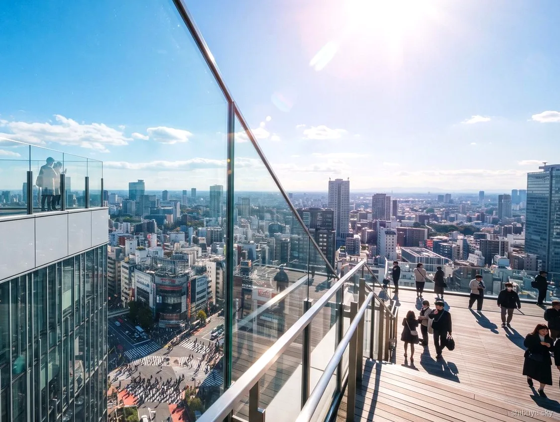 Shibuya Sky ochtendtour met ticket, uitzicht over Tokio vanaf het open dek