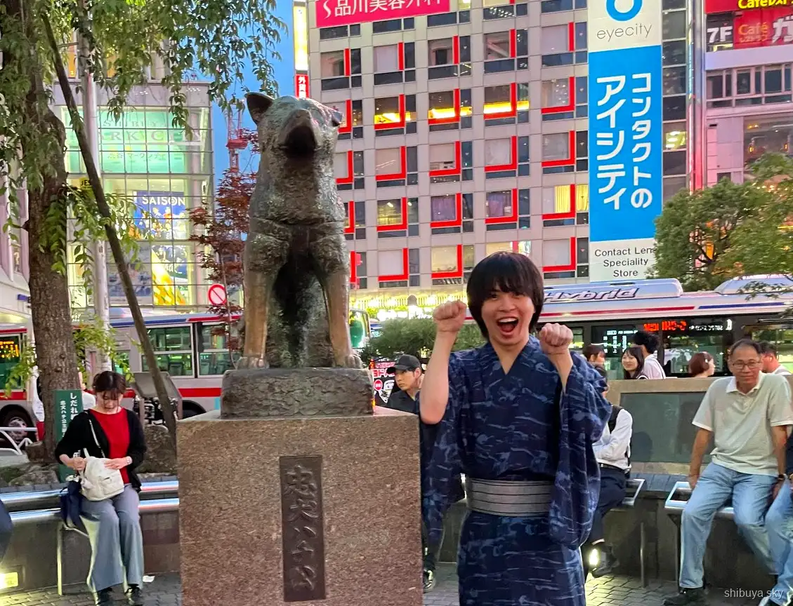 Shibuya Sky ticket tour in yukata, straten van Shibuya