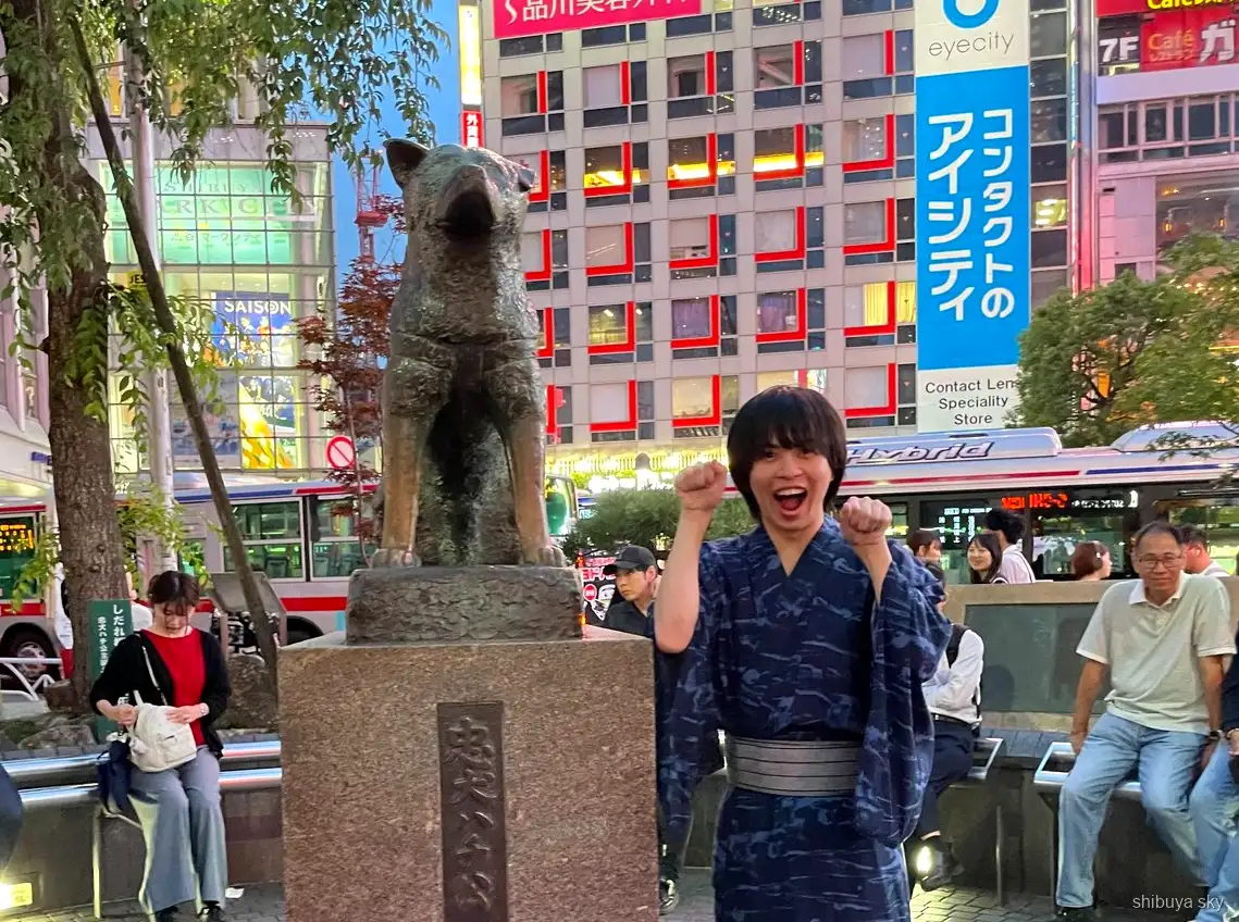 Shibuya Sky ticket tour in yukata, Shibuya streets